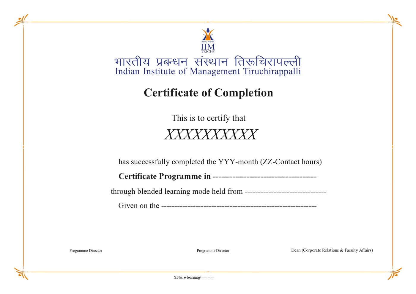 IIM Trichy sample certificate of completion